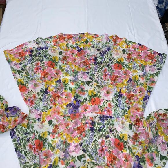 Norm Thompson Escape Ordinary Women Floral Sheer Blouse Top Button M Boho Hi Low - Picture 11 of 14